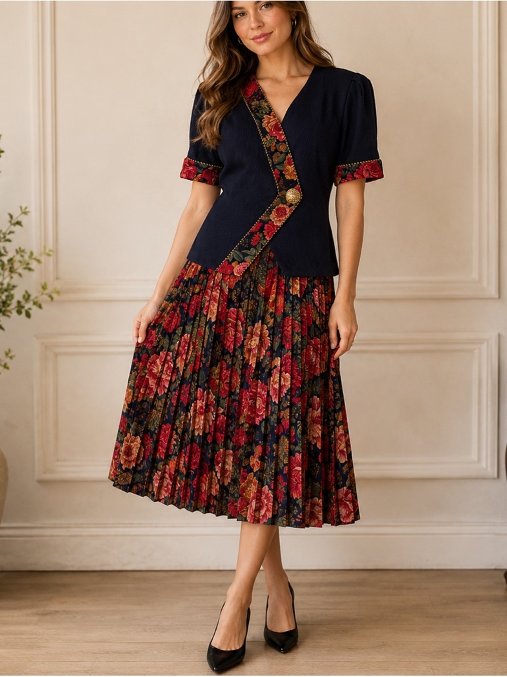 Vintage Jeffrey & Dara Skirt Set - 2 Piece Floral Pleated